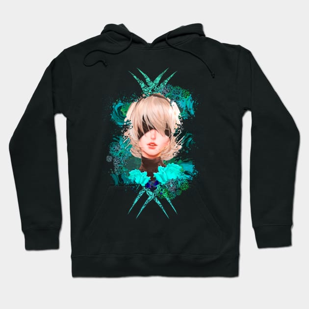 Android Girl - Green Abstract Hoodie by Scailaret